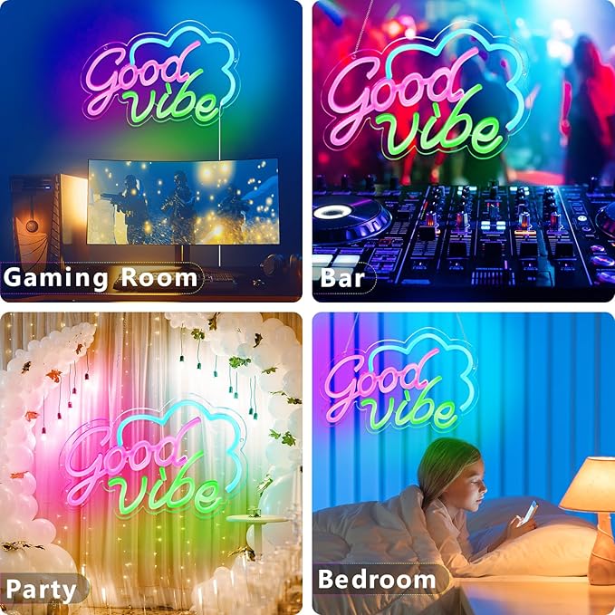 Good Vibe Neon sign Led Neon Lights Pink Wall Decor for Bedroom Led Sign USB Powered for Wall Decor Dimmable for Christmas Thanksgiving Birthday Party Girls Gifts