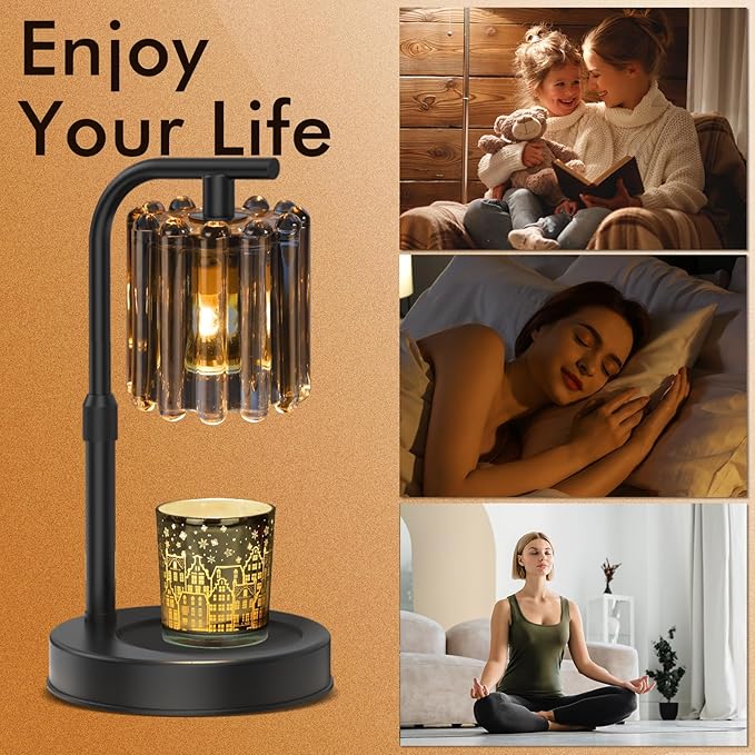 Candle Warmer Lamp with 2 Bulbs, Dimmer Adjustable Height Candle Lamp, 2/4/8H Timer, Home Decor, Candle Warmers for Jar Candles, Thoughtful Gifts for Housewarming, Birthday, Mother's Day, Black