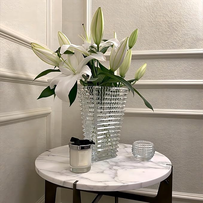 MCMCNCUIU Crystal Vase, Large Crystal Vases for Flowers, Large Flower Vase, Modern Clear Vases for Living Room, Bedroom, Kitchen, Dining Table, Mantle, Wedding, 11 Inches