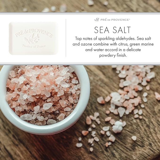 Pre de Provence Artisanal Soap Bar, Natural French Skincare, Enriched with Organic Shea Butter, Quad Milled for Rich, Smooth & Moisturizing Lather, Sea Salt, 5.3 Ounce