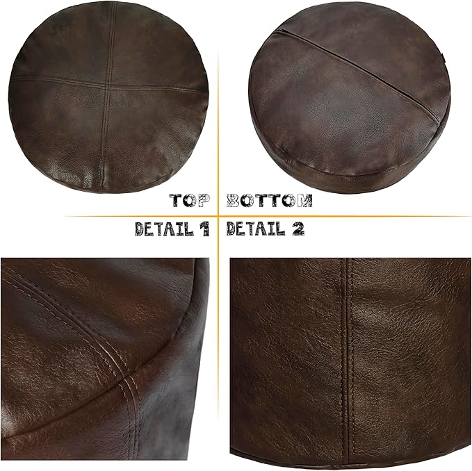Thgonwid Unstuffed Faux Leather Pouf Cover, Handmade Footstool Ottoman Storage Solution, Floor Footrest Cushion - 16.5”Dx12”H, Matte Coffee