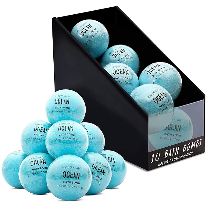 Bath Bombs for Women, BODY & EARTH 10 X 3.5 oz Ocean Bath Bomb Gift Sets Essential Oils Handmade Birthday Gift Idea for Family, Women, Men, Mother's Day Gifts for Women