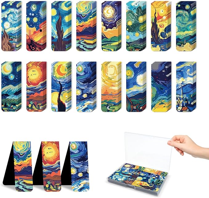 48 Pieces Magnetic Bookmarks Magnet Page Markers - Book Marks for Reading Women & Men with Storage Boxes - Cute Magnet Bookmark Clips for Reading Pleasure(Oil Painting)