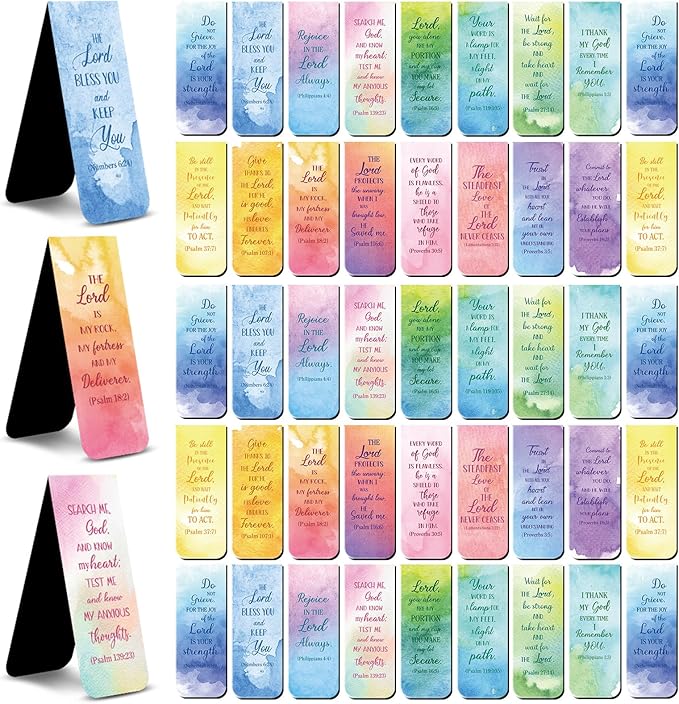 48 Pcs Bible Verse Magnetic Bookmarks Inspirational Scripture Christian Book Markers Religious Motivational Encouragement Flower Page Clips Presents for Women School Office Supplies