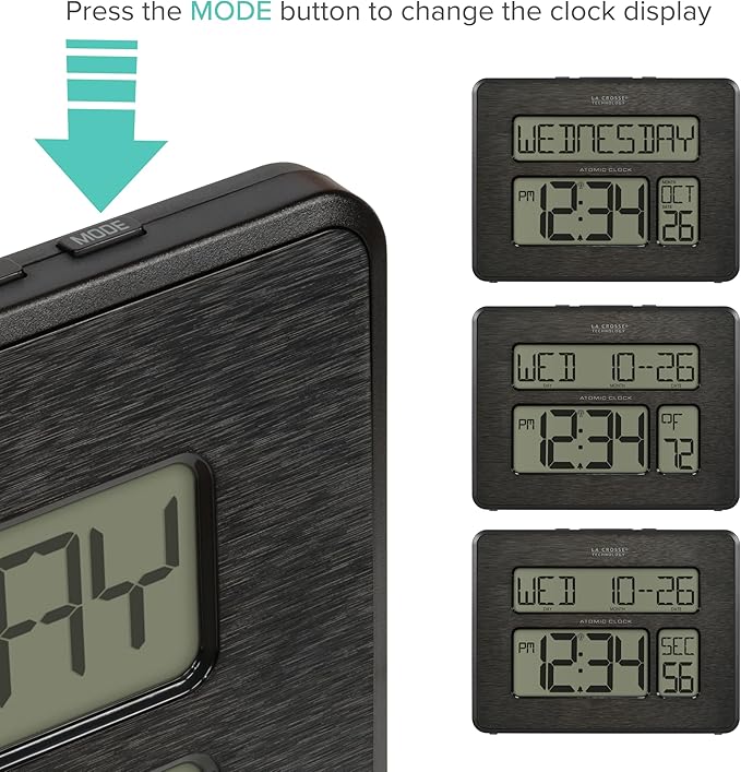 La Crosse Technology 513-1419C Atomic Digital Wall Clock with Calendar and Indoor Temperature