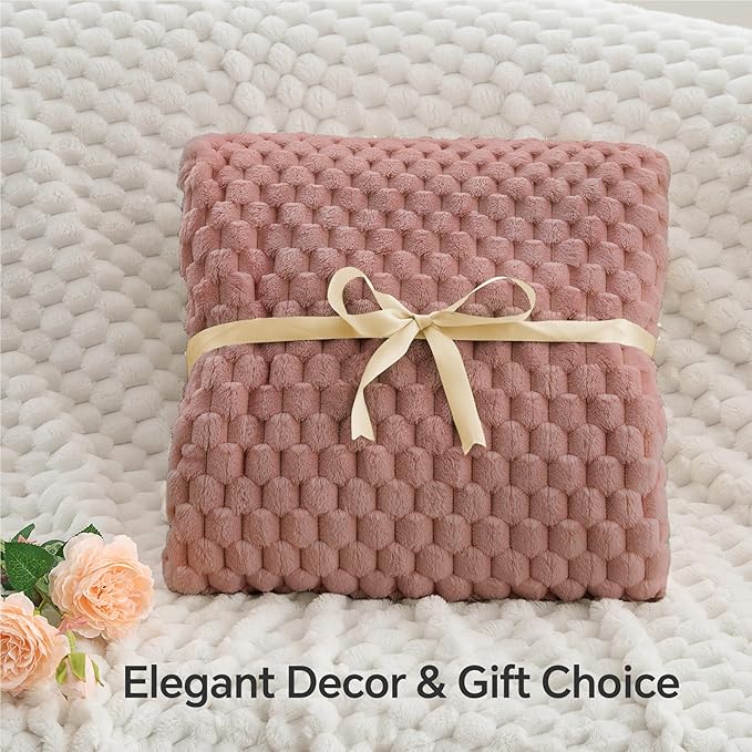 BEDELITE Jacquard Blanket, 3D Fleece Decorative Dusty Pink Twin Size, Soft and Cozy Warm Plush Fuzzy Throw All Seasons Suitable, 60x80Inches