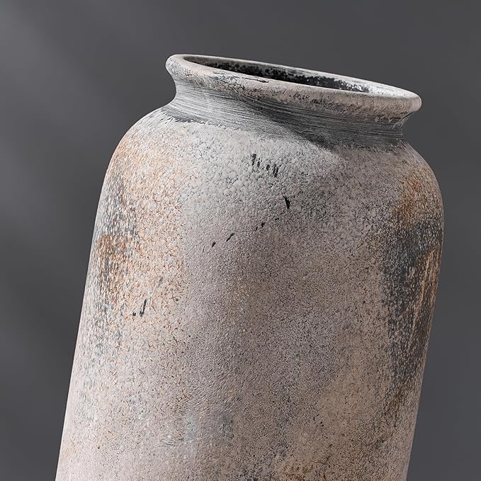 Ceramic Farmhouse Vase for Decor | 11.5 Inch Large Ceramic Rustic Vintage Flower Pottery Vase for Home Countertop, Living Room, Shelf, Centerpiece and Table Deocration, Terra