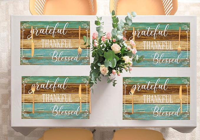 Farmhouse Table Placemats Set of 4 Place Mats Linen Wipeable Heat Resistant Placemats Washable Fabric Waterproof Rectangle Table Mat for Kitchen Dining Dinner 18 X 12 Inch, Retro