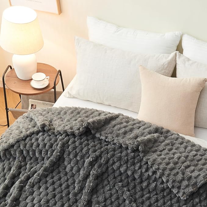NEWCOSPLAY Super Soft Twin Blanket Grey Premium Silky Flannel Fleece 3D Clouds Stylish Jacquard Lightweight Bed Blanket All Season Use 350GSM (Grey, Twin(60"x80"))