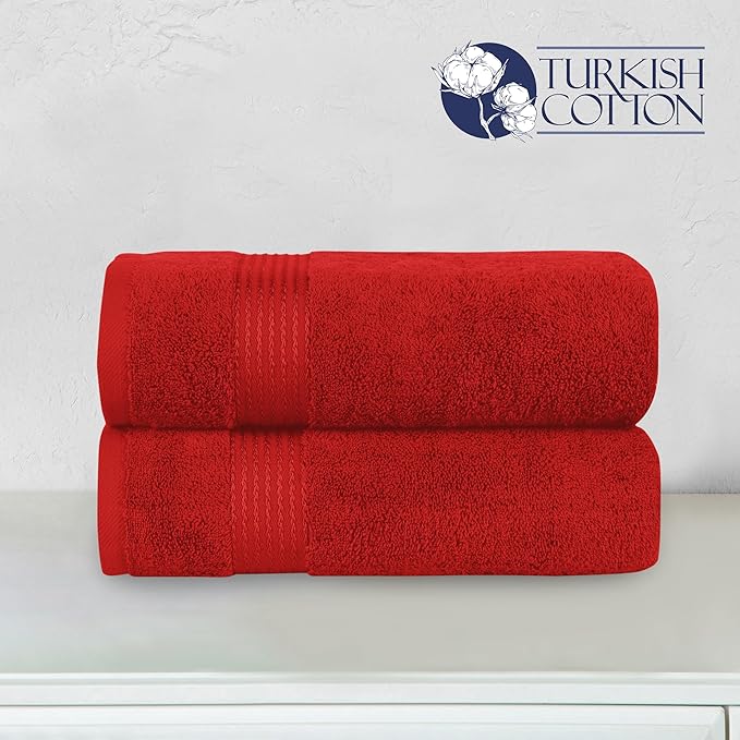 Elegant Comfort Premium Turkish Cotton 2 Pack Bath Towel Set - 27 x 54 inch, Luxurious Hotel Spa Quality 100% Turkish Cotton 2PC Bath Towel Set - Highly Absorbent - Soft Bathroom Towels, Red