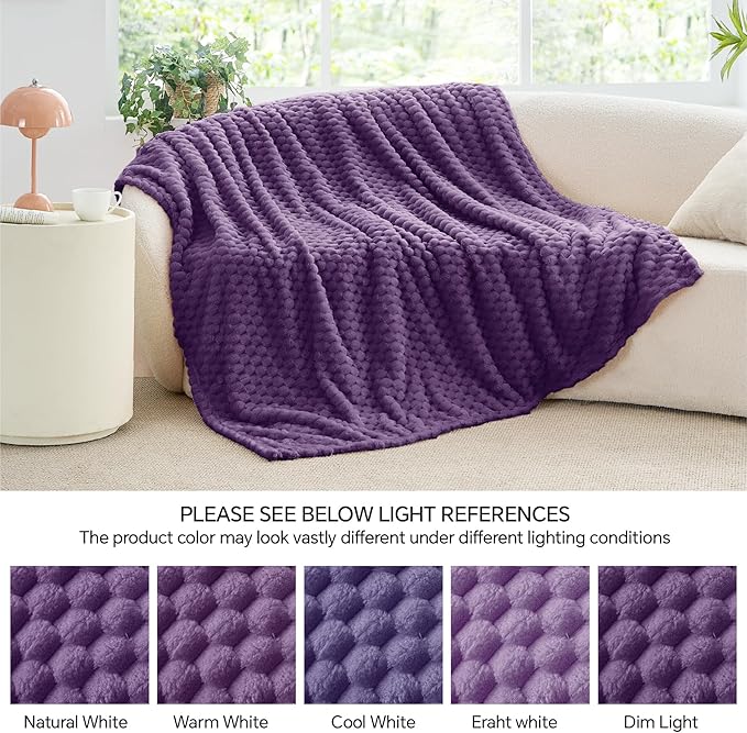 BEDELITE Fleece Throw Blanket for Couch & Bed - 3D Jacquard Decorative Purple Blanket, Super Soft and Cozy Warm Fuzzy Blanket All Seasons Suitable, 50x60Inches