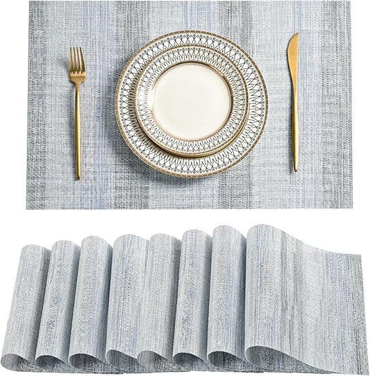 Leetaltree LightSteel Blue Placemats Set of 8 - Heat Resistant Non-Slip Place mats for Dining Table, Washable Durable PVC Vinyl Woven Table Mats(LightSteel Blue, 8)