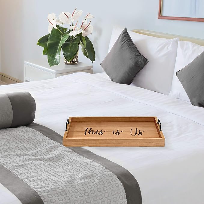 Elegant Designs HG2000-NTU Decorative Wood Serving Tray w/Handles, 15.50" x 12", This is Us, Natural Wood