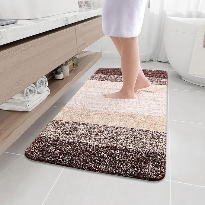 Arotive Microfiber Bathroom Rugs, Shaggy Soft and Absorbent Bath Rug, Non-Slip, Thick Plush Machine Washable Dry Bath Mats for Bathroom, Tub and Shower, 45x27, Brown