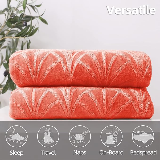 Whale Flotilla Flannel Fleece Queen Size Blanket for Bed, Soft Fluffy Velvet Bedspread Coverlet with Decorative Vintage Pattern for All Season, Warm and Lightweight, 90x90 Inch, Coral