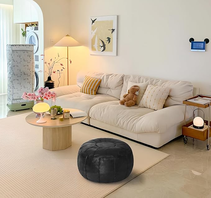 Thgonwid Unstuffed Moroccan Ottoman Pouf Cover, Ottoman Footstool Storage Solution, Bean Bag Chair, Foot Rest, Black