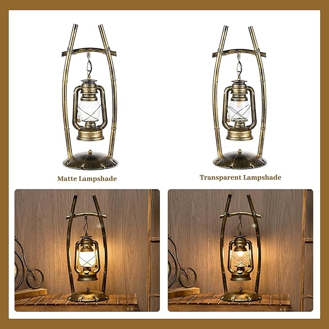 Vintage Table Lamp Bronze Antique Desk Lamp for Farmhouse Nightstand Table Lamp Bulb Included for Office,Living Room (Yellow Brown Elen Shade, 23×8.6'')