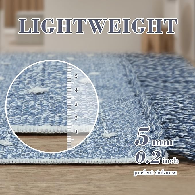 LIVEBOX Boho Bathroom Rug 2' x 3' Washable Blue Rugs Small Moroccan Throw Rug for Bath,Cotton Woven Area Rug Carpet with Tassel for Entryway Kitchen Sink Front Door