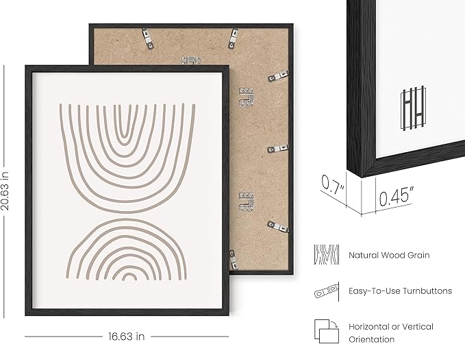 HAUS AND HUES Frameable Beige Boho Art Wall Decor - Set of 6 Neutral Mid Century Modern Wall Art, Minimalist Wall Art, Neutral Wall Decor, Beige Boho Posters for Room Aesthetic (Black Frame, 16x20)