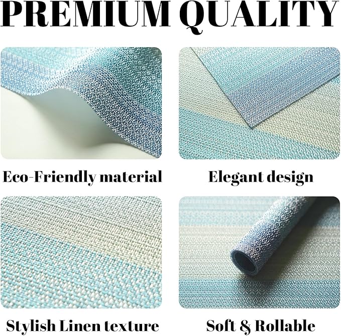 Placemats Set of 4 Vinyl/Plastic Woven Place Mats for Kitchen Table Indoor/Outdoor Washable Placemat Wipeable Dining Table Mats (Ocean Geode,4)