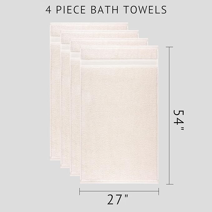 Quick-Dry, Soft & High Absorbent Bath Towels 27"x54" Cotton Turkish Bath Towel Set of 4 | Daily Use 100% Cotton Towels for Bathroom, Gym & More | Bathroom Towels Set (4 Pcs, Ivory Lace)