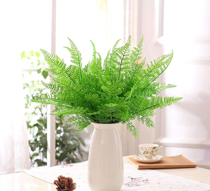 CATTREE Artificial Shrubs Bushes, Plastic Fern Leaves Persian Grass Fake Plants Wedding Indoor Outdoor Home Garden Verandah Kitchen Office Table Centerpieces Arrangements Christmas Decoration 4 pcs