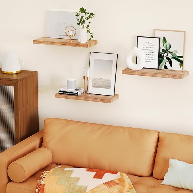 Greenual 3 Packs Floating Shelves, Nature Wood Wall Shelf, 16" Mounted for Kitchen, Living Room, Bedroom, Bathroom Storage, Book Shelf for Home Decor, Frame Display