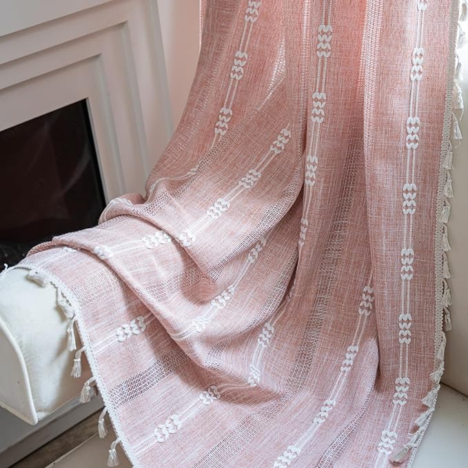 ColorBird Boho Curtains Farmhouse Striped 84 Inches Length 2 Panels Set Window Curtains & Drapes for Girls Bedroom Nursery
