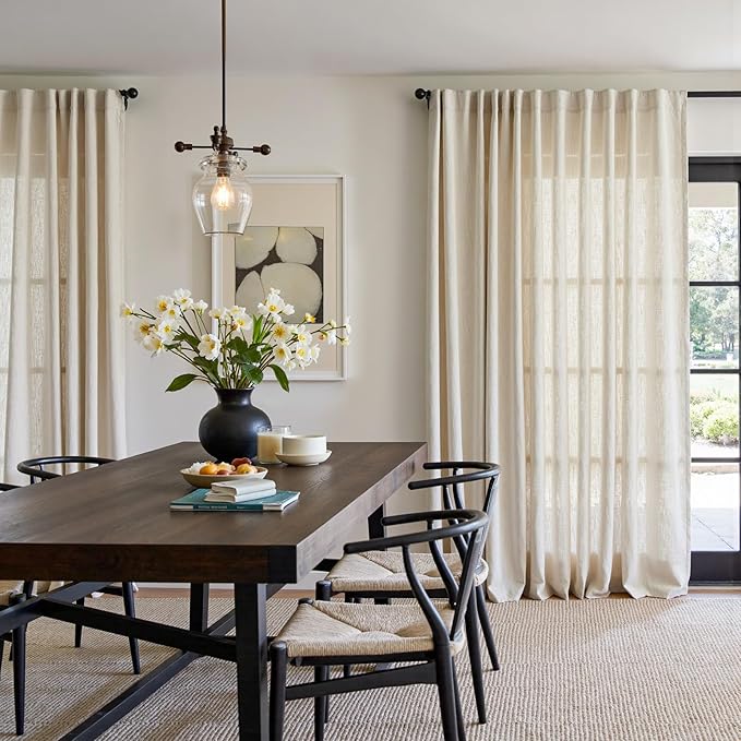 jinchan Sliding Doors Linen Blend Curtain 84 inch Length 1 Panel for Living Room, Light Filtering 100 inch Extra Wide Drape for Patio Door with Rod Pocket Back Tab(100W x 84L, Ecru)