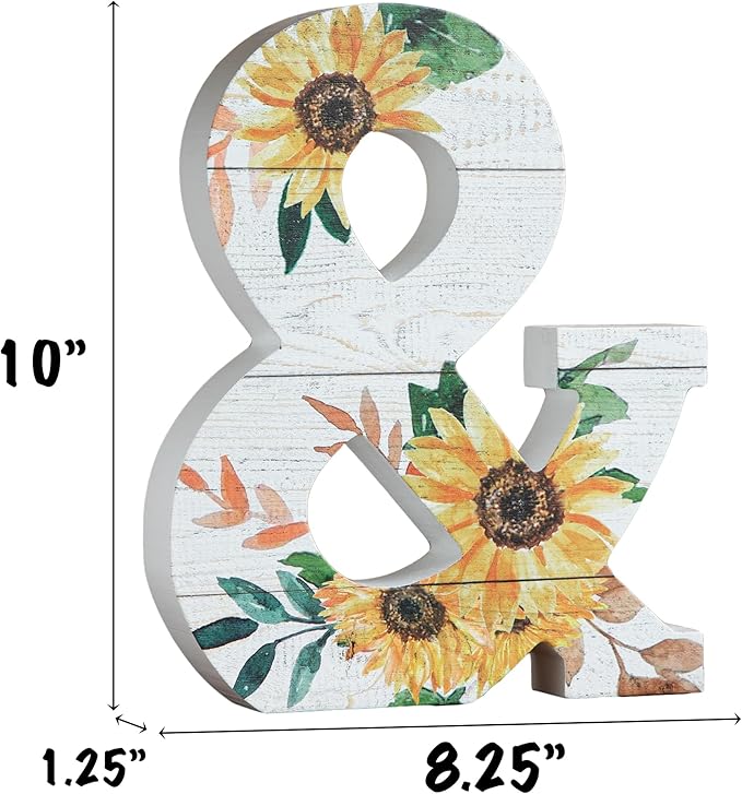 COLLECTIVE HOME - 10" Sunflower Wooden Letter Block, DIY Farmhouse Decor, Rustic Freestanding Monogram Block (&), 1 Piece