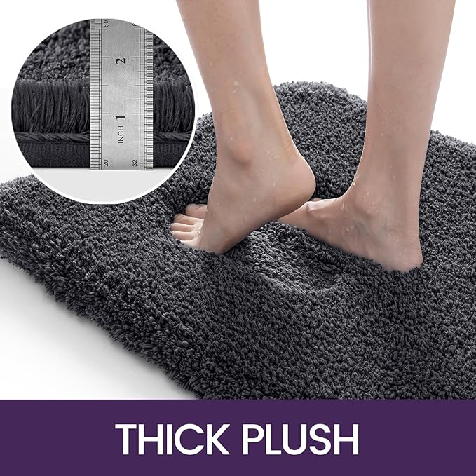 DEXI Bathroom Rug Mat 36x24, Extra Soft and Absorbent Bath Rugs, Washable Non-Slip Thick Carpet Mat for Shower Floor, Tub, Charcoal