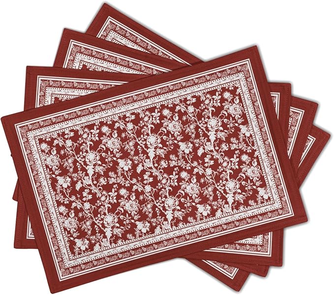 Red Placemats Set of 4,Vintage Chinoiserie Flower Branches Place Mats Heat Resistant Dining Table Mats 12 x 18 Inch Non-Slip Washable Desk Mats for Party Kitchen Dining Decoration