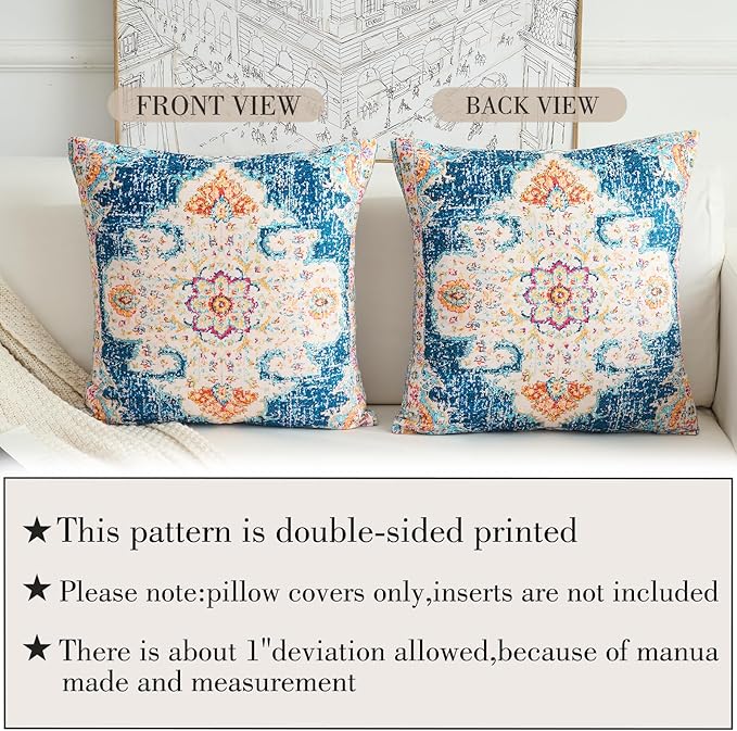 Boho Throw Pillow Covers 16x16 inch Set of 2,Boho Vintage Carpet Pattern Antique Ethnic Decor Double Sided Pattern Cushion Cover Soft Pillow Case Living Sofa Room Bed Square Pillow Cover