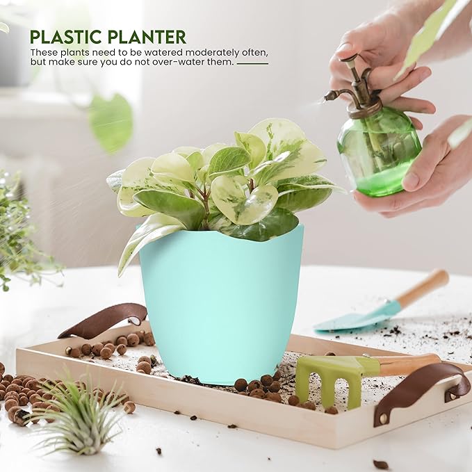 Utopia Home - Plant Pots Indoor with Drainage - 7/6.6/6/5.3/4.8 Inches Flower Pots for Indoor Planter - 5 Pack Plastic Planters - Ideal for Stocking Stuffers or Home Christmas Decorations - Aqua