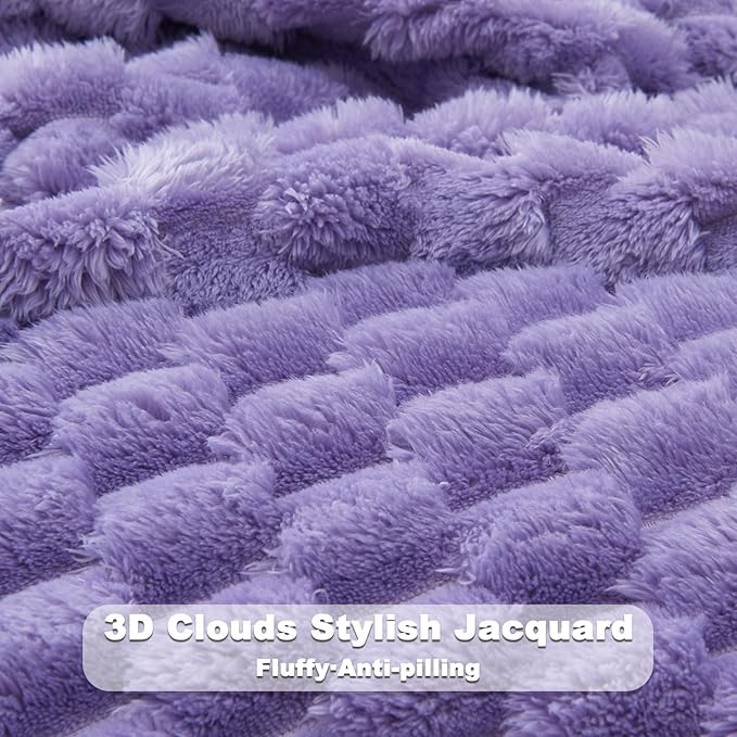 NEWCOSPLAY Super Soft Twin Blanket Lavender Premium Silky Flannel Fleece 3D Clouds Stylish Jacquard Lightweight Bed Blanket All Season Use 350GSM (Lavender, Twin(60"x80"))