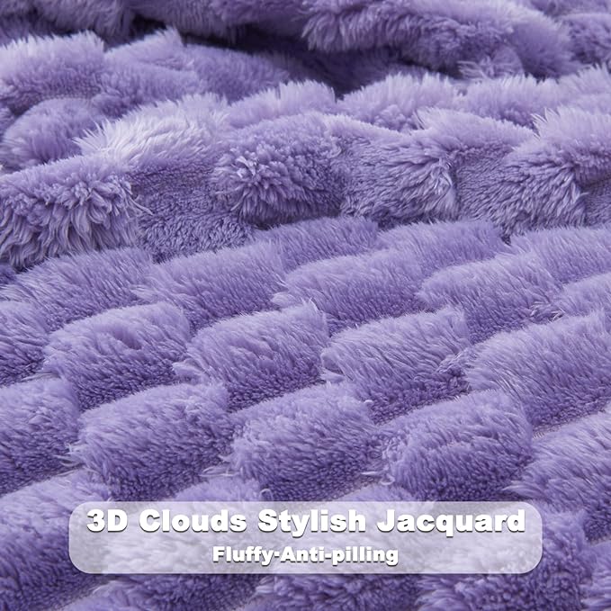 NEWCOSPLAY Super Soft King Blanket Lavender Premium Silky Flannel Fleece 3D Clouds Stylish Jacquard Lightweight Bed Blanket All Season Use 350GSM (Lavender, King(90"x110"))