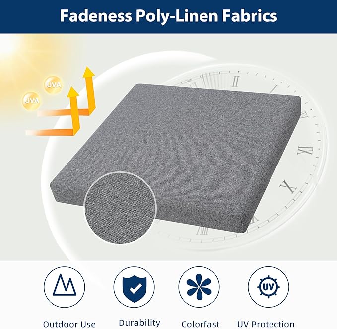 Outdoor Chair Cushions 18.5 x 16 x 2.5 Inch Set of 2, Water-Resistant & Fadeness Durable Patio Furniture Cushion for Garden Sofa Couch Chairs, Portable Comfort with Attach Ties, Dark Grey