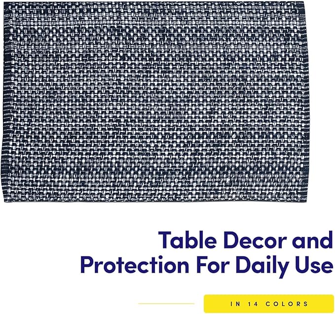 Sweet Home Collection 100% Cotton Placemats for Dining Room Rectangle Two Tone Woven Fabric 13" x 19" Soft Durable Table Mat Set, Set of 6, Navy