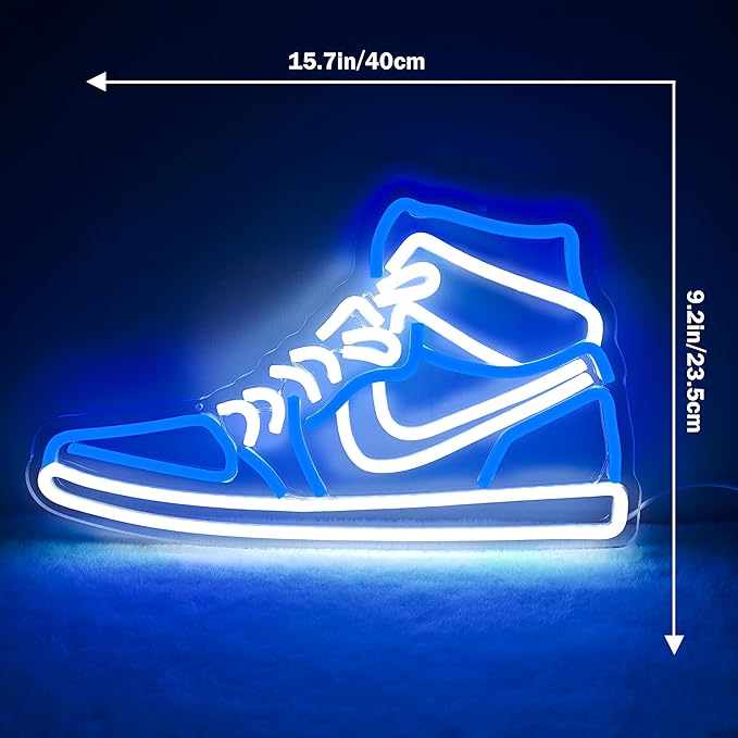 Sneaker Neon Sign Sports Shoe Neon Signs for Wall Dimmable LED Boys Neon Lights for Bedroom Man Cave Home Party Pub Neon Bar Sign Shoes Light up Signs Wall Decor (Blue)
