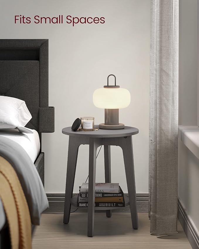 VASAGLE Side Table, Small Round End Table with Lower Shelf, Nightstand for Small Spaces, Living Room, Bedroom, Smoky Gray ULET283T68