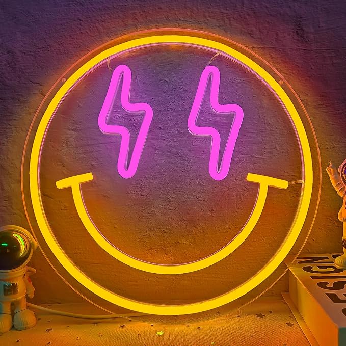 Smile Face Neon Sign Smile Neon Signs for Wall Decor Dimmable Neon Lights Smile Face Led Sign Happy Face Neon Sign for Girls Bedroom Birthday Party Decor