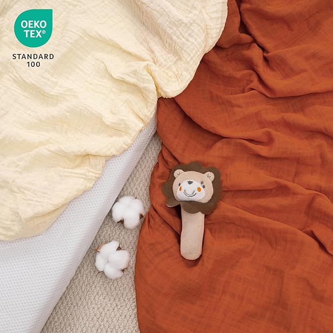 Muslin Crib Sheets for Boys Girls, 2 Pack 100% Cotton Soft Breathable Fitted Baby Sheet Set, 28x52 Inch Fits Standard Crib and Toddler Mattresses, Beige & Brown