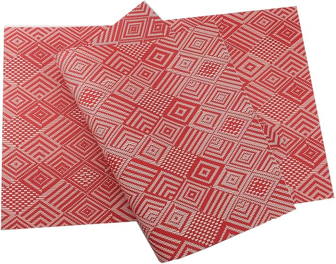 Luxury Placemats Set of 6, Heat-Resistant, Stain Resistant PVC Table Mats (Red Argyle)