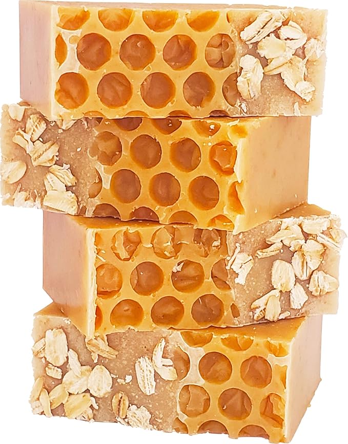 Goat Milk Soap Bars with Oatmeal & Raw Organic Honey For All Skin Types. Natural Face, Hand & Body Soap. Handmade In USA. (4 BARS with 4.8-5.3 oz EACH)