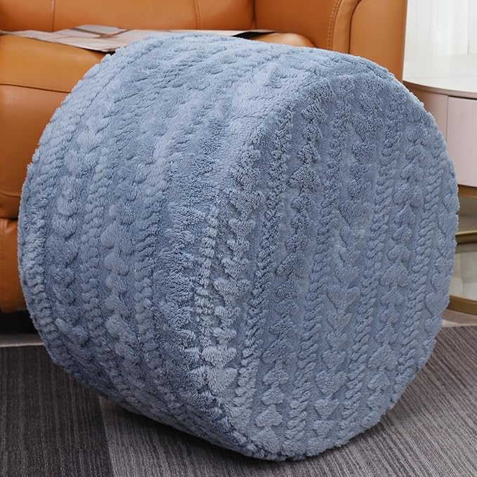 Asuprui Round Footstool Ottoman, 20x14 Inches Multi-Functional Modern Foot Stool,Floor Poufs, Sofa Footrest Extra Seating for Living Room, Entryway, Hallways and Bedrooms (Blue)