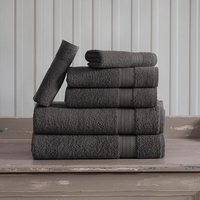 REGAL RUBY, 6 Piece Towel Set, 2 Bath Towels 2 Hand Towels 2 Washcloths, Soft and Absorbent, 100% Turkish Cotton Towels for Bathroom Shower Towel, Bath Linen Set Grey
