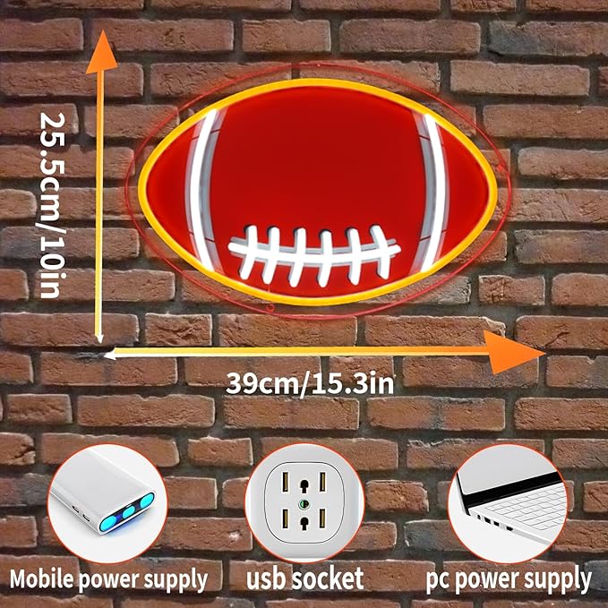 Football Neon Sign for Wall Decor,Neon Light for Football Party Decorations,Neon Wall Signs for Man Cave Decor,Led Neon Lamp for Boys Room,Teen Bedroom,Gifts,Gaming Room,Football Fans