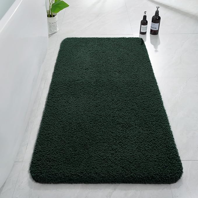 AROGAN Luxury Long Bathroom Runner Rug, 24x48 Inch Thick Soft and Absorbent Non Slip Bath Mat, Rubber Backing Quick Dry Rugs Carpets, Machine Washable Plush Mats for Shower Floor, Deep Green