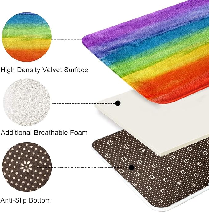Britimes Bath Mat for Bathroom, Colorful Stripe Rainbow Washable Cover Floor Rug Carpets Floor Mat Bathroom Decorations 20x32 Inches for Kitchen Bedroom Indoor
