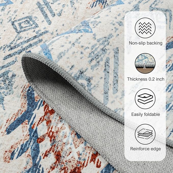 Area Rug Living Room Rugs Large Soft Boho Farmhouse Indoor Floor Rug (Blue, 8'x10')
